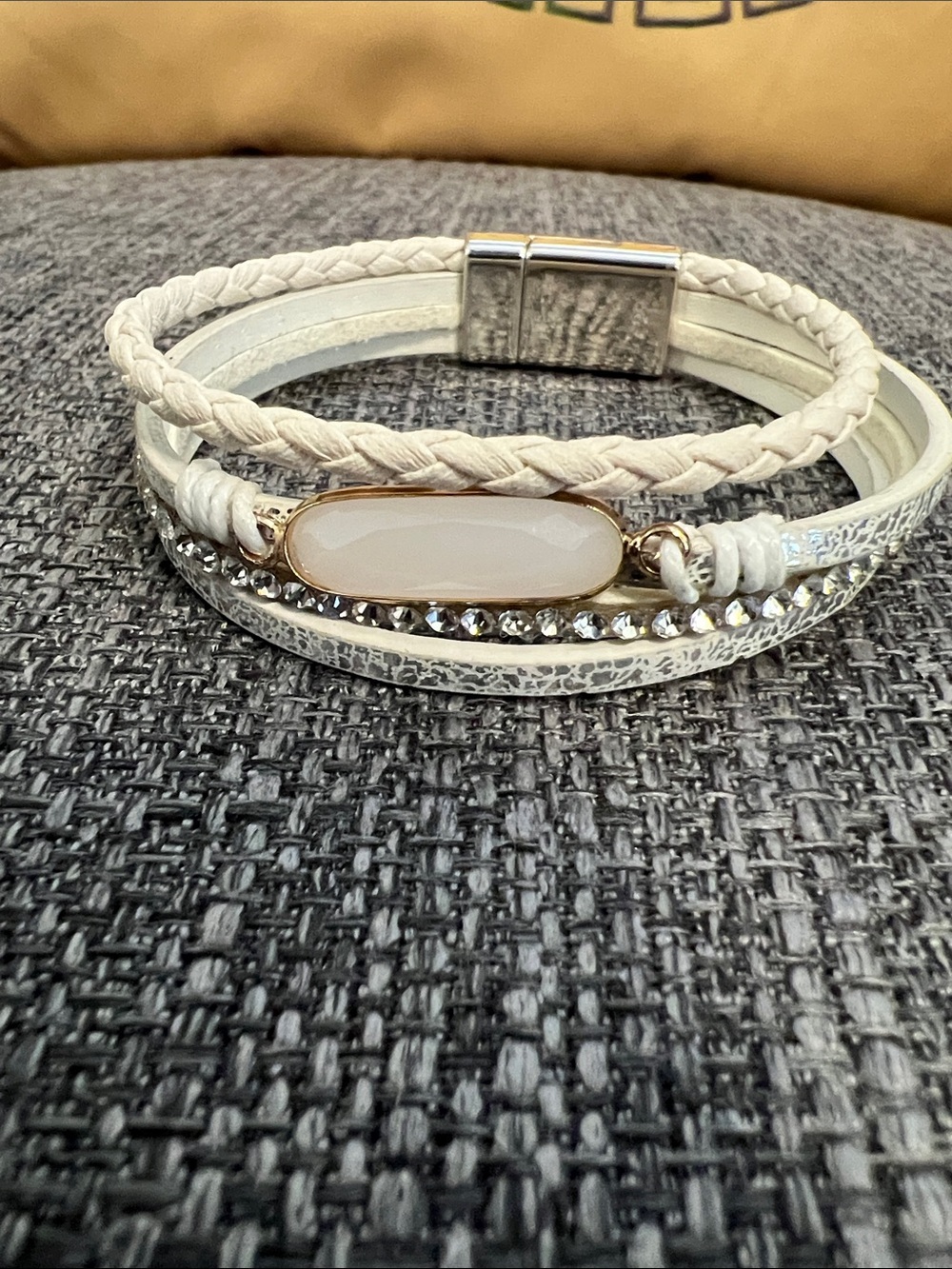White Multi-Strand Stone & Crystal Wrap Bracelet